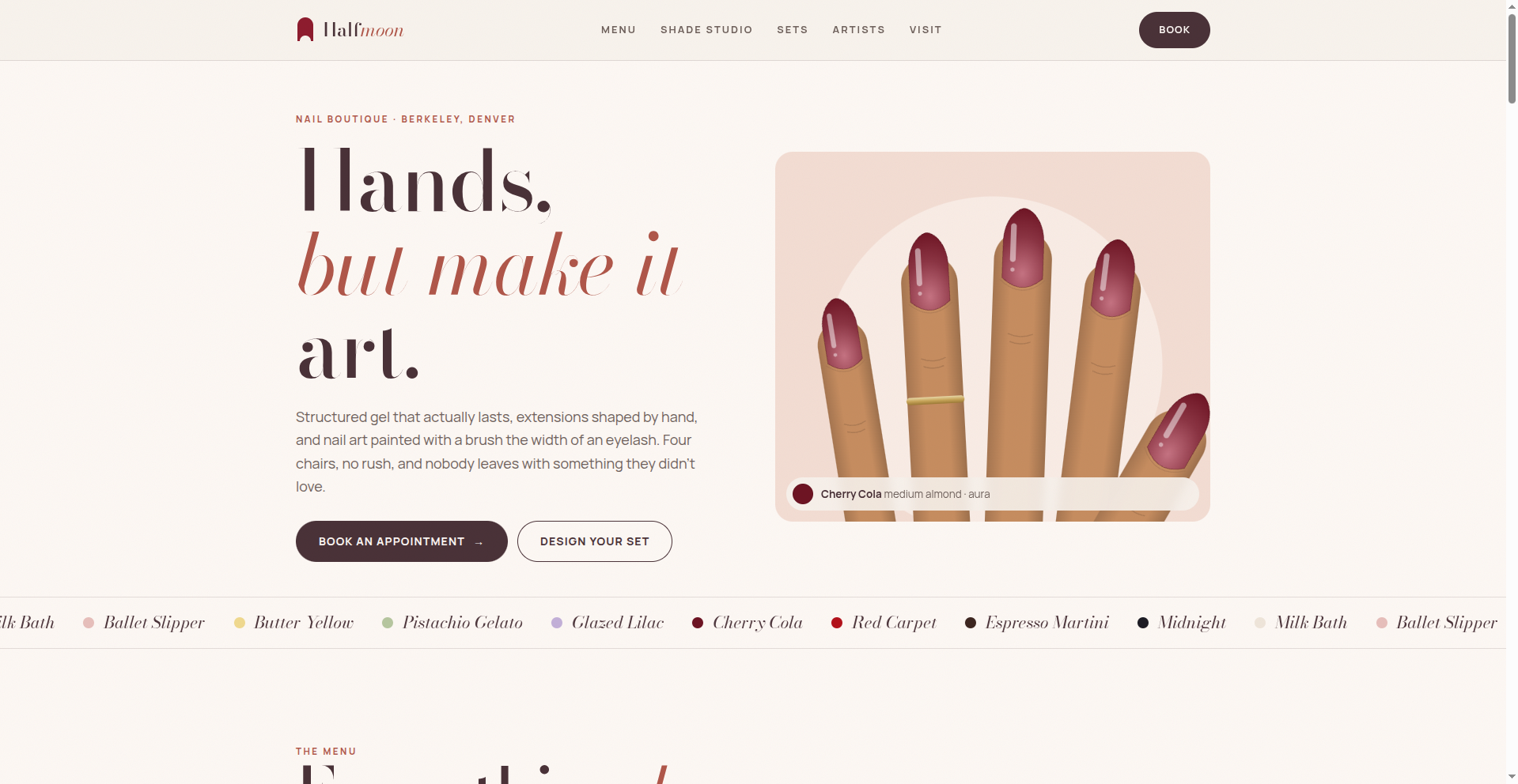 Halfmoon Nail Boutique concept homepage