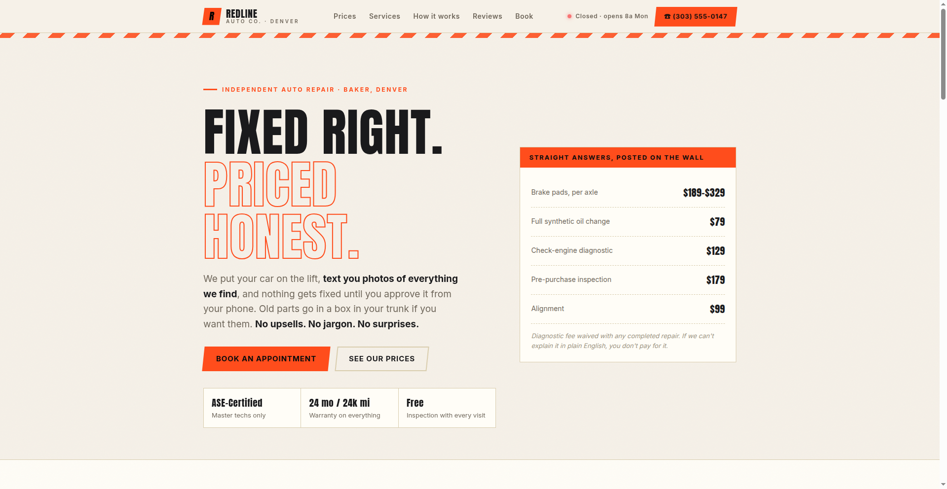 Redline Auto Co. concept homepage