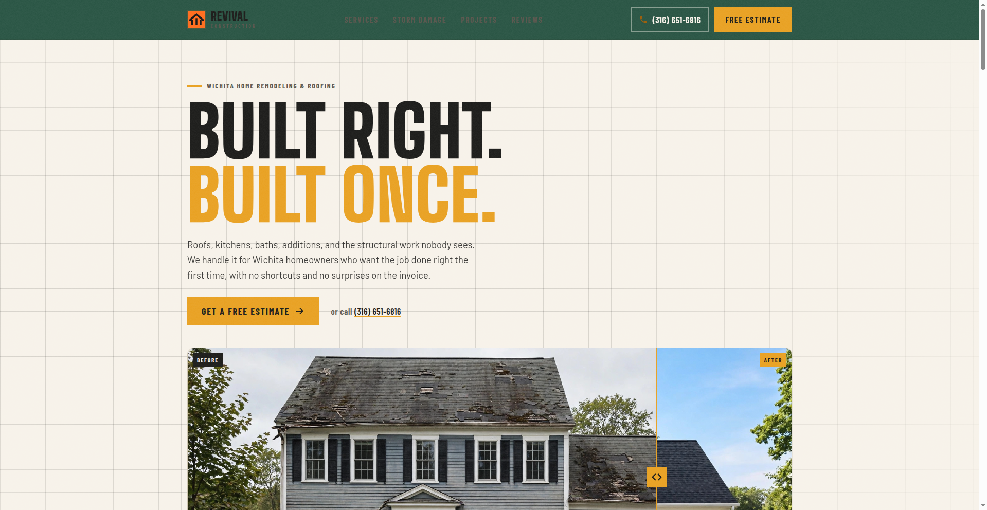 Revival Construction concept homepage